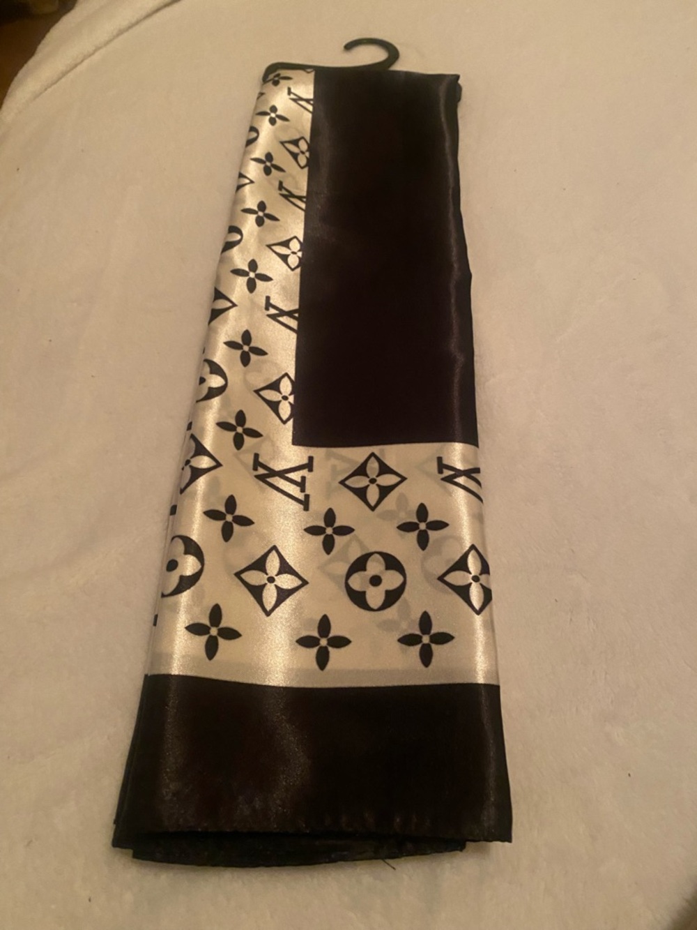 Brand New-Monogram Satin Scarf in Black and off white